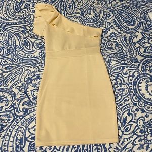 Cream ruffle one shoulder mini dress